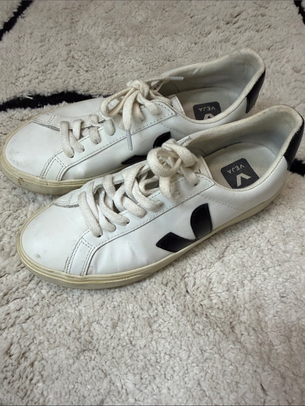 Veja White Leather Sneakers with Black V Logo